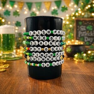 St. Patrick’s Day Green Beaded Friendship Bracelet Set of 7